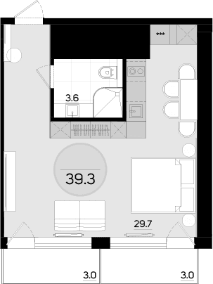 Студия, 33.3 м²