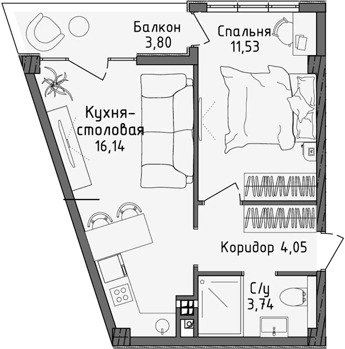 2-комн., 35.46 м²