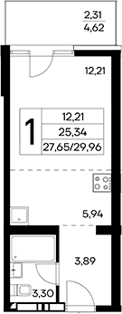 Студия, 27.65 м²