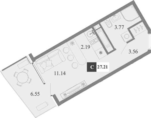 Студия, 20.66 м²