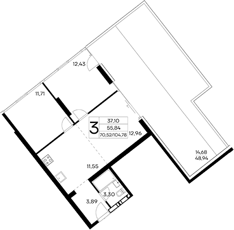 3-комн., 90.1 м²
