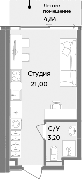 Студия, 24.2 м²