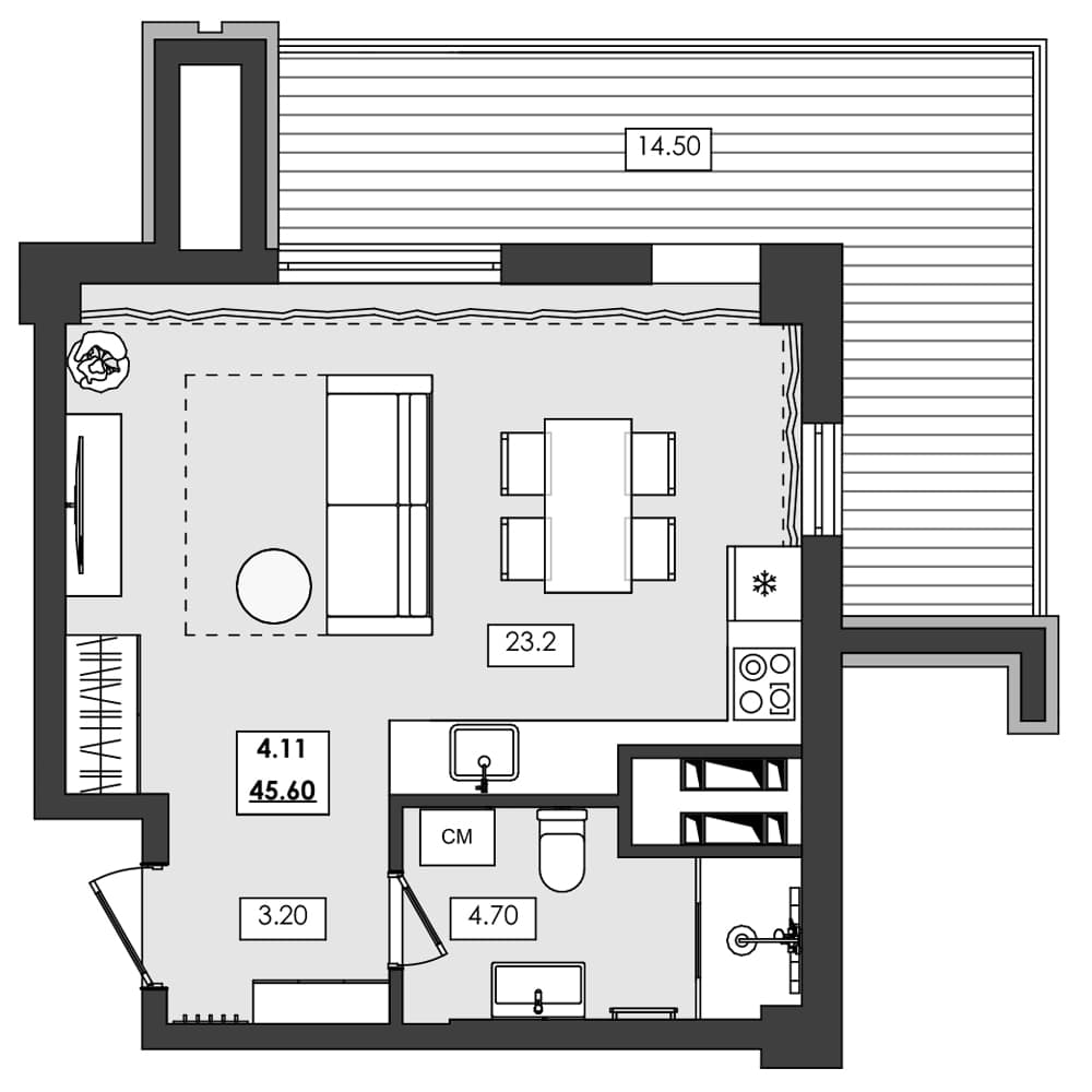 Студия, 31.1 м²
