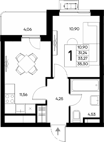 1-комн., 31.24 м²