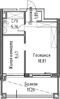2-комн., 43.41 м²