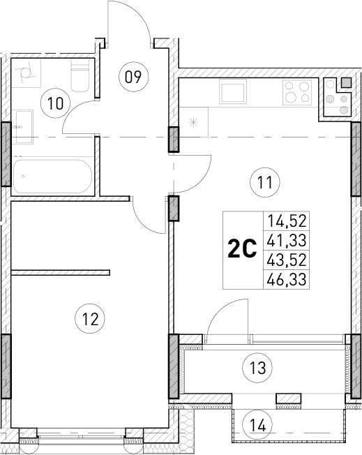 1-комн., 41.33 м²
