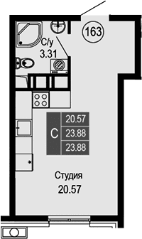 Студия, 23.88 м²