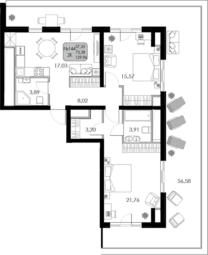 2-комн., 73.38 м²