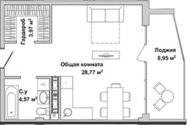 Студия, 36.55 м²