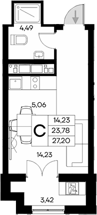 Студия, 23.78 м²