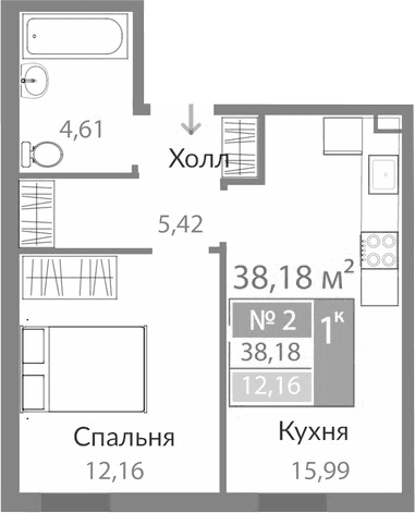 1-комн., 38.18 м²
