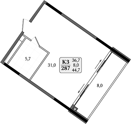 Студия, 36.7 м²