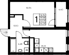 1-комн., 39.85 м²