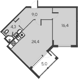 2-комн., 54.1 м²
