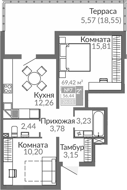 Таунхаусы, 50.87 м²