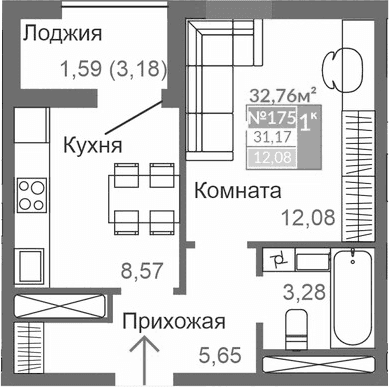 1-комн., 29.58 м²