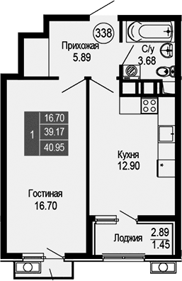 1-комн., 39.17 м²