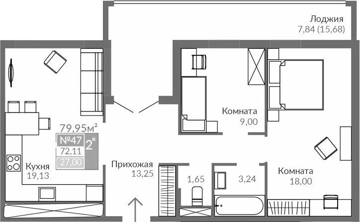 2-комн., 64.27 м²