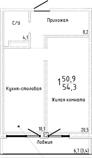 1-комн., 50.9 м²