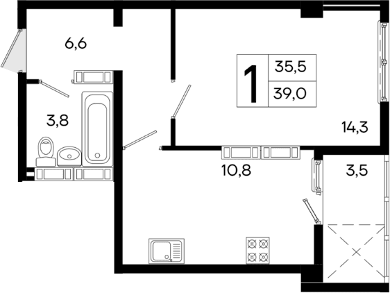 1-комн., 35.5 м²