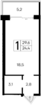 Студия, 24.4 м²