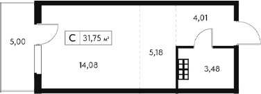 Студия, 26.75 м²