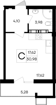 Студия, 25.7 м²