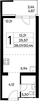 Студия, 28 м²
