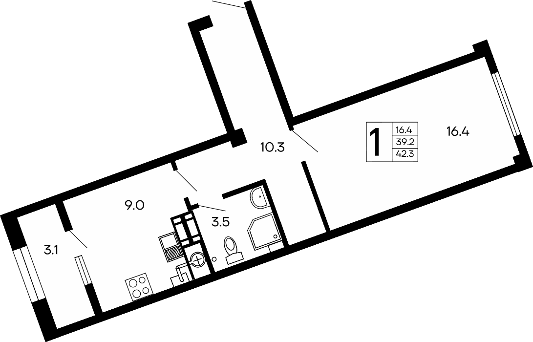 1-комн., 39.2 м²