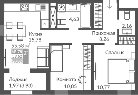 3-комн., 51.65 м²