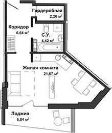 Студия, 34.36 м²