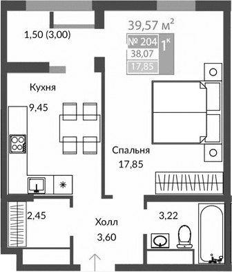 1-комн., 36.57 м²