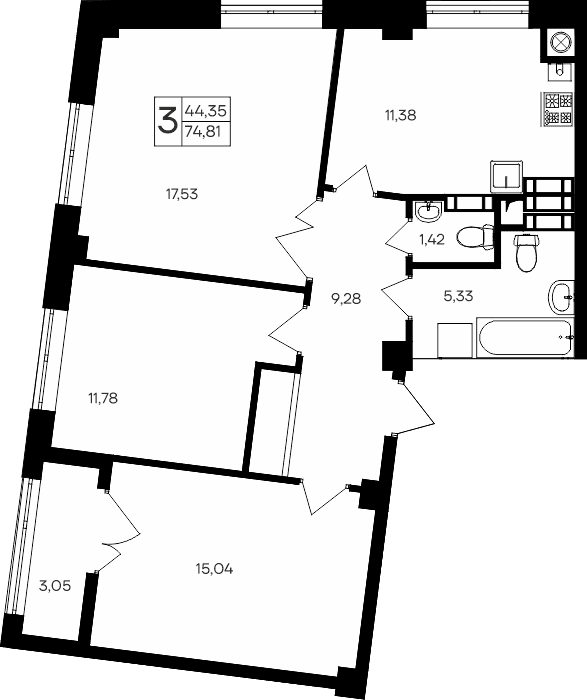 3-комн., 71.76 м²