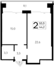 1-комн., 44.2 м²