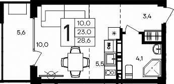 Студия, 23 м²