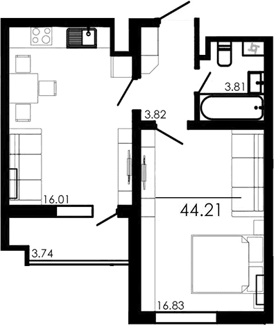 1-комн., 40.47 м²