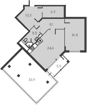2-комн., 71 м²