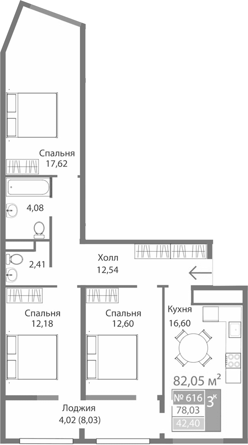 3-комн., 78.03 м²