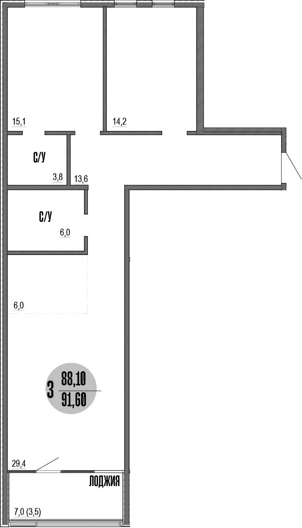 3-комн., 88.1 м²