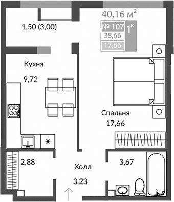 1-комн., 37.16 м²