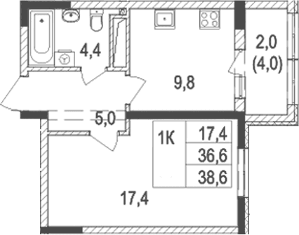 1-комн., 36.6 м²