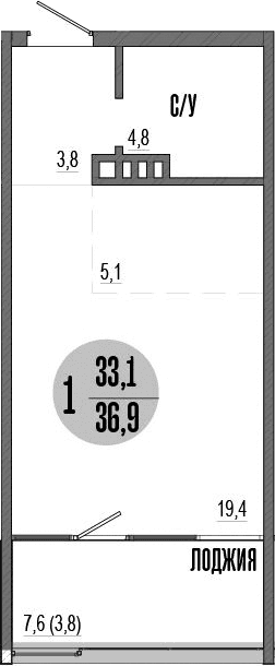 Студия, 33.1 м²