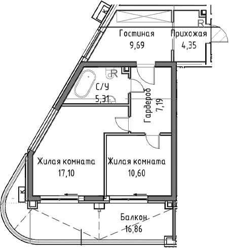 2-комн., 66.04 м²