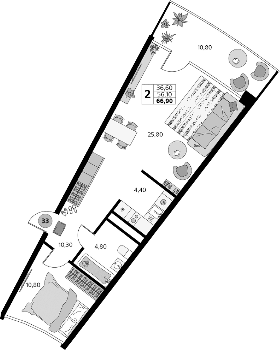 2-комн., 56.1 м²