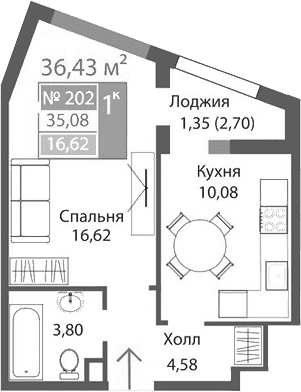 1-комн., 35.08 м²