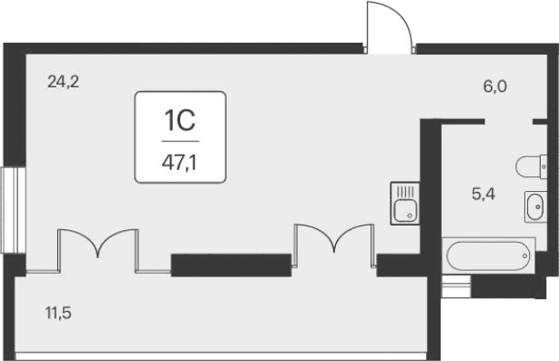 Студия, 35.6 м²