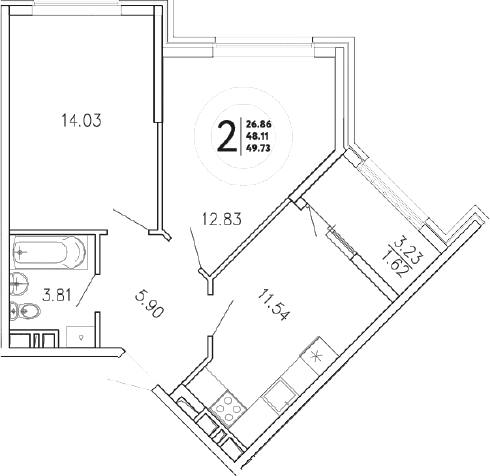 2-комн., 48.11 м²