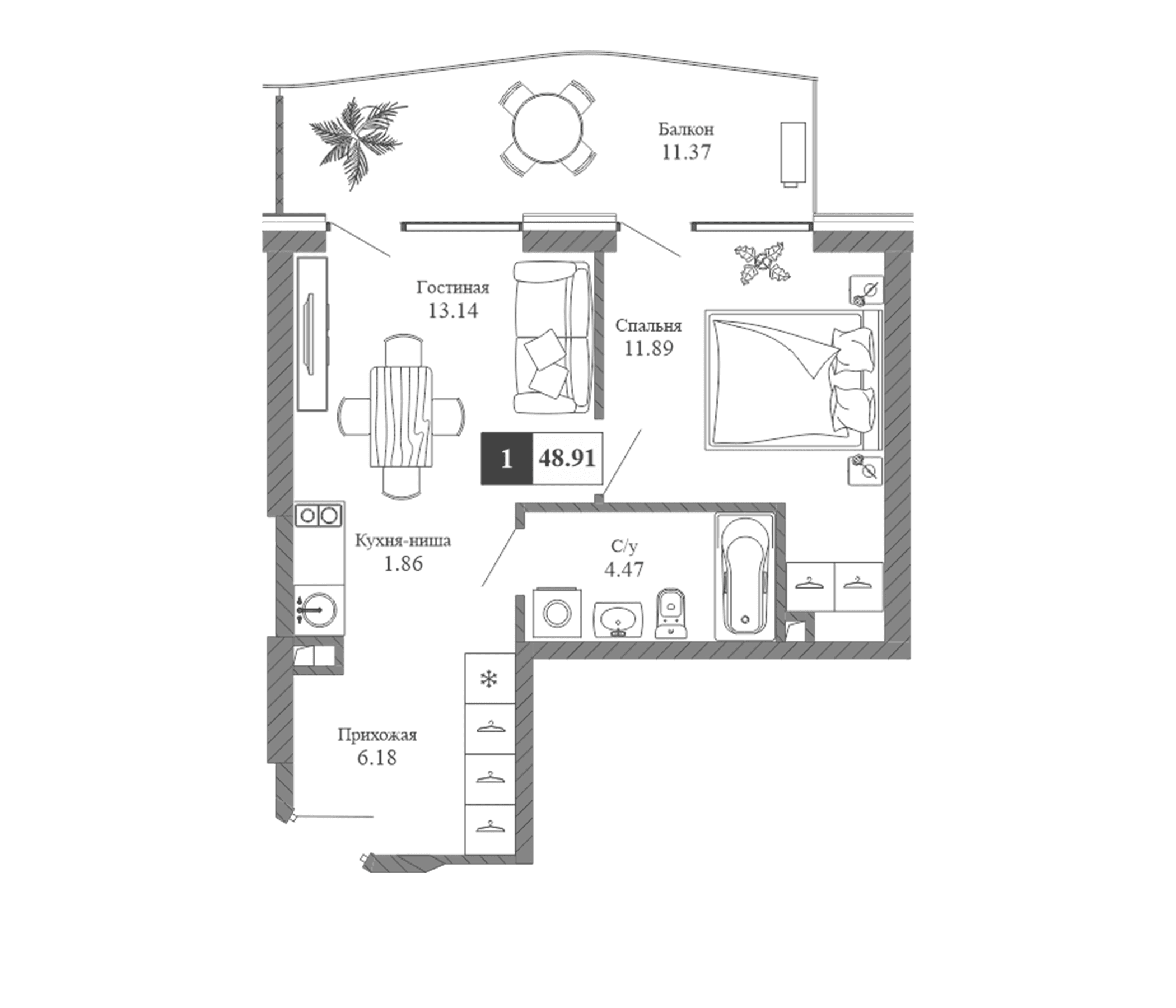 1-комн., 37.54 м²