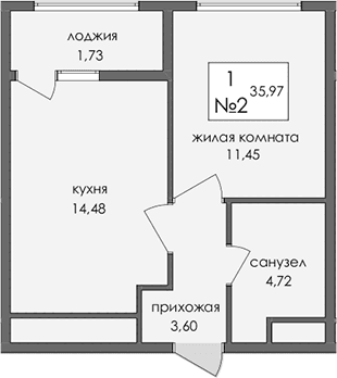 1-комн., 34.24 м²