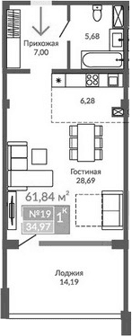 Студия, 47.65 м²